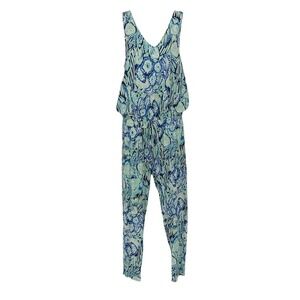 LILLY PULITZER Blue Floral Paulina V-Neck Sleeveless Ankle Jumpsuit Size Medium